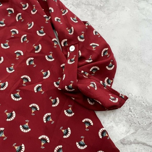 Entro Red Popover Boho Blouse Top Size Small S Fan Henley - Picture 4 of 6